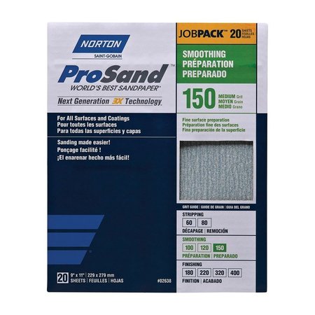 NORTON CO Sandpaper Al Oxd 150Grt 9X11In 02638